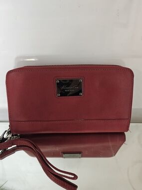 Kenneth Cole Saffiano Zip-Around Wristlet in Deep Red